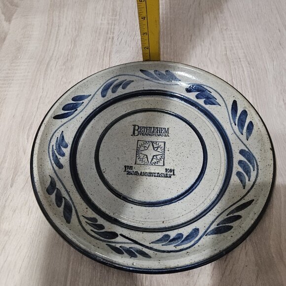 Stoneware Salt Glazed Handmade Plate Bethlehem PA 250th Anniversary 1991 Vintage - Picture 5 of 6